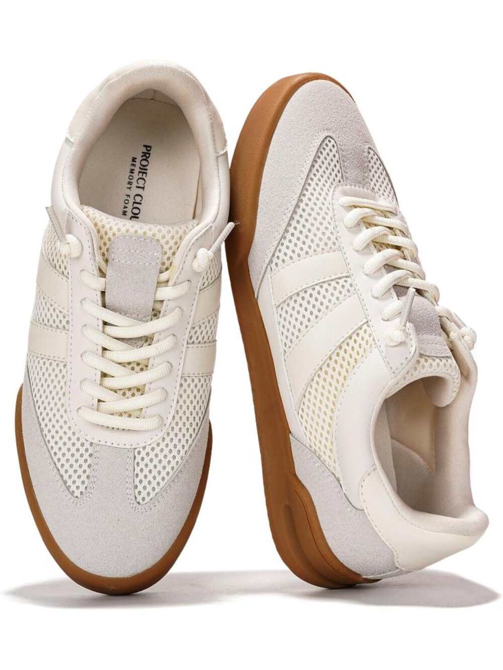 Women's White Leather Memory Foam Closed Toe Insole Slip On Casual Sneakers